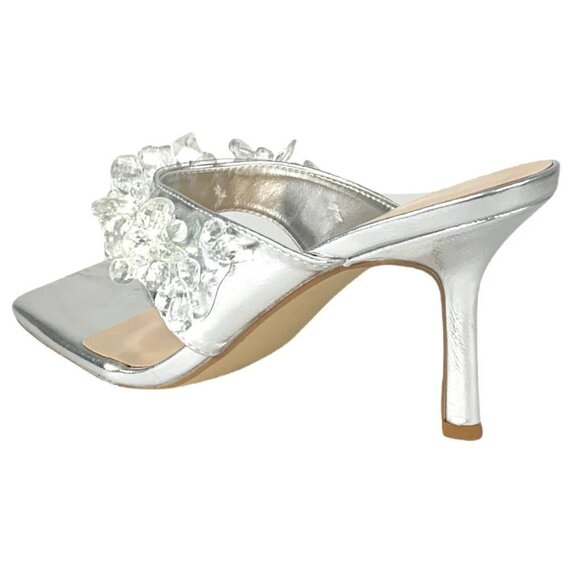 Rouge by Helium Thong Square Toe Stiletto Heel Women's Sandals Silver/Clear - Picture 8 of 11